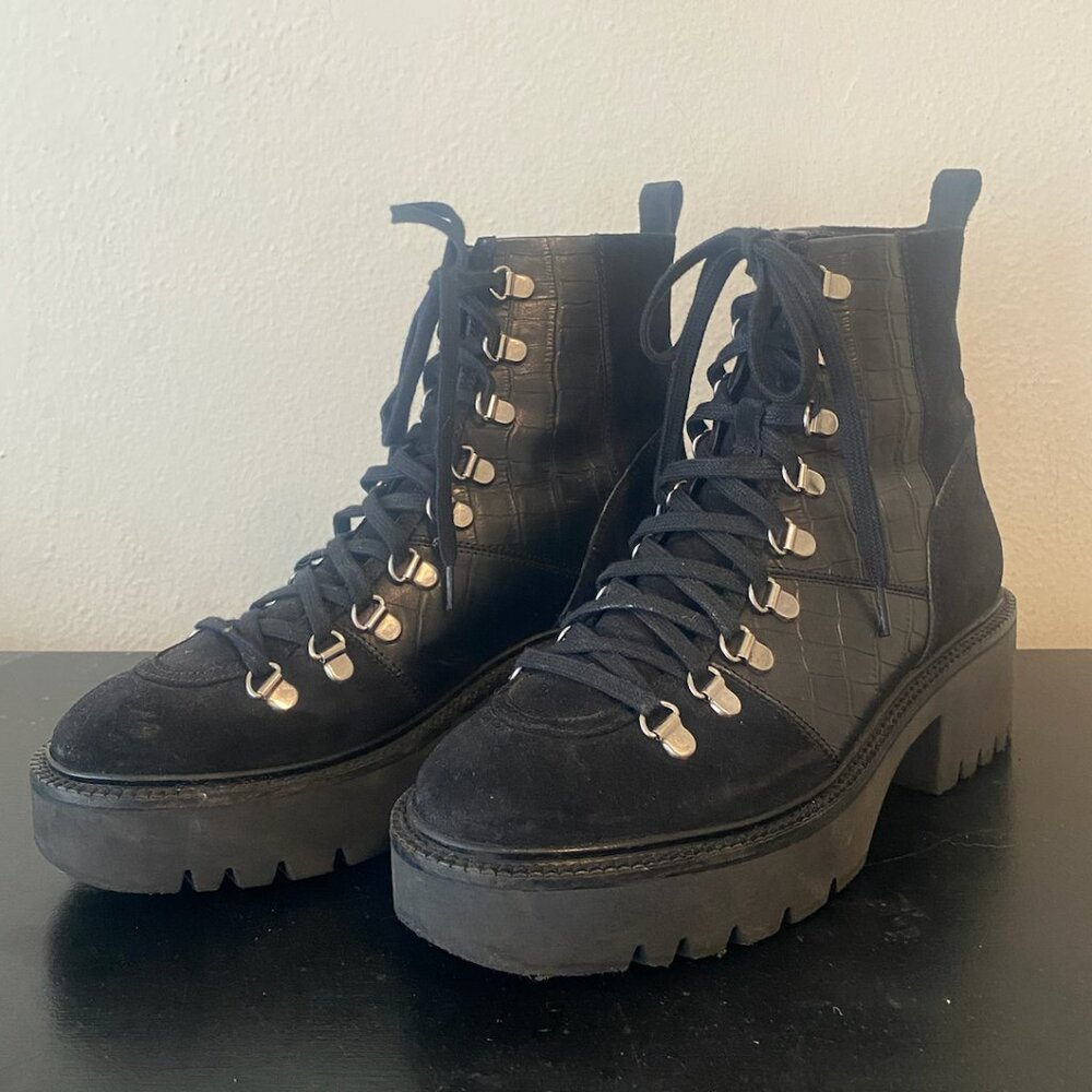 ASOS DESIGN Alison premium leather hiker boots in black